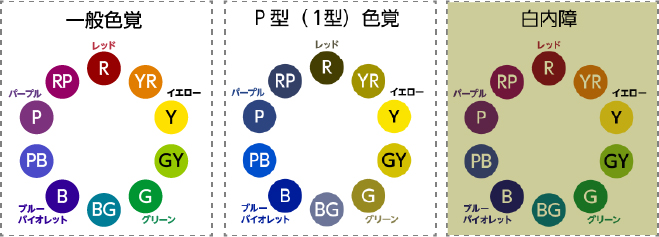 一般色覚と色覚障害・白内障の色の見え方